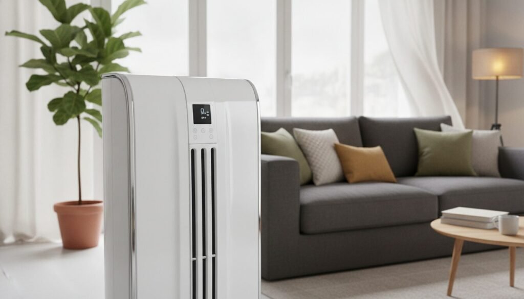 A sleek and modern Sauter radiator, exhibiting innovative features and enhancements, showcased prominently in the foreground. The radiator is finished in a glossy white with subtle metallic accents, reflecting ambient light. In the middle ground, a cozy living space is depicted with tasteful décor, including a comfy sofa, potted plants, and warm lighting emanating from stylish lamps. In the background, large windows allow natural light to flood the room, creating a bright and inviting atmosphere. The scene is captured from a slightly elevated angle, providing a dynamic view of the radiator’s features while maintaining focus on the harmonious living environment. The overall mood is warm and pleasant, emphasizing comfort and efficiency in home heating solutions. A sleek and modern Sauter radiator, exhibiting innovative features and enhancements, showcased prominently in the foreground. The radiator is finished in a glossy white with subtle metallic accents, reflecting ambient light. In the middle ground, a cozy living space is depicted with tasteful décor, including a comfy sofa, potted plants, and warm lighting emanating from stylish lamps. In the background, large windows allow natural light to flood the room, creating a bright and inviting atmosphere. The scene is captured from a slightly elevated angle, providing a dynamic view of the radiator’s features while maintaining focus on the harmonious living environment. The overall mood is warm and pleasant, emphasizing comfort and efficiency in home heating solutions.