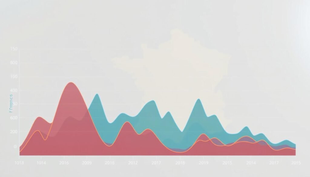 A detailed line graph showcasing the fluctuations in natural gas consumption across various regions in France. The foreground displays the data lines in a vibrant color palette, conveying the trends over time. The middle ground features a clean, minimalist grid layout to enhance the data visualization. The background depicts a softly blurred geographical map of France, providing context. The lighting is natural and evenly distributed, creating a balanced, professional atmosphere. The camera angle is positioned to provide an optimal overview of the data presentation. The overall mood is informative and data-driven, suitable for illustrating an analysis of gas consumption patterns in France. A detailed line graph showcasing the fluctuations in natural gas consumption across various regions in France. The foreground displays the data lines in a vibrant color palette, conveying the trends over time. The middle ground features a clean, minimalist grid layout to enhance the data visualization. The background depicts a softly blurred geographical map of France, providing context. The lighting is natural and evenly distributed, creating a balanced, professional atmosphere. The camera angle is positioned to provide an optimal overview of the data presentation. The overall mood is informative and data-driven, suitable for illustrating an analysis of gas consumption patterns in France.