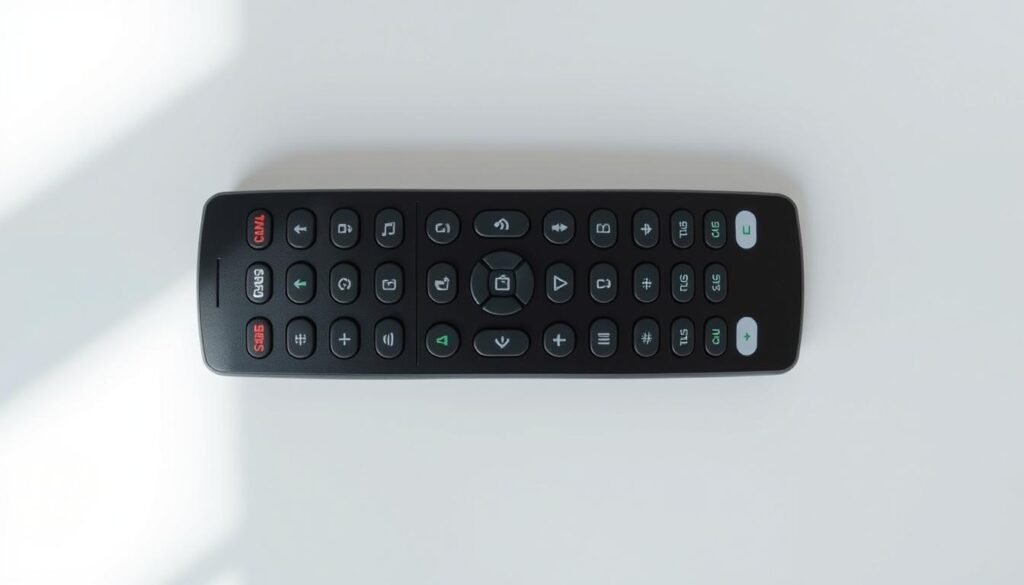 A flat-lay arrangement of a modern air conditioning remote control, showcasing its various function buttons and symbols. The remote is positioned on a clean, minimalist background, bathed in soft, directional lighting that accentuates the textures and colors of the device. The buttons and icons are clearly visible, allowing for easy identification and interpretation. The overall mood is one of simplicity and clarity, inviting the viewer to closely examine the symbols and understand their purpose in navigating the air conditioning system.