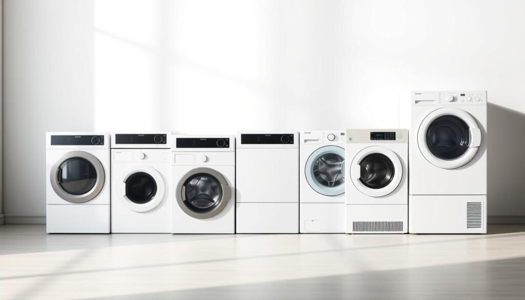A sleek, minimalist comparison of energy-efficient tumble dryer models, showcased against a softly blurred background. The models, arranged in a grid formation, feature clean lines and a muted color palette, emphasizing their energy efficiency ratings. Subtle shadows and diffused lighting create a sense of depth and dimensionality, while the overall composition conveys a sense of elegant simplicity. The arrangement allows for a clear and direct comparison of the various energy efficiency classes, without distracting elements. The scene exudes a professional, informative, and visually appealing atmosphere suitable for the article's subject matter. A sleek, minimalist comparison of energy-efficient tumble dryer models, showcased against a softly blurred background. The models, arranged in a grid formation, feature clean lines and a muted color palette, emphasizing their energy efficiency ratings. Subtle shadows and diffused lighting create a sense of depth and dimensionality, while the overall composition conveys a sense of elegant simplicity. The arrangement allows for a clear and direct comparison of the various energy efficiency classes, without distracting elements. The scene exudes a professional, informative, and visually appealing atmosphere suitable for the article's subject matter.