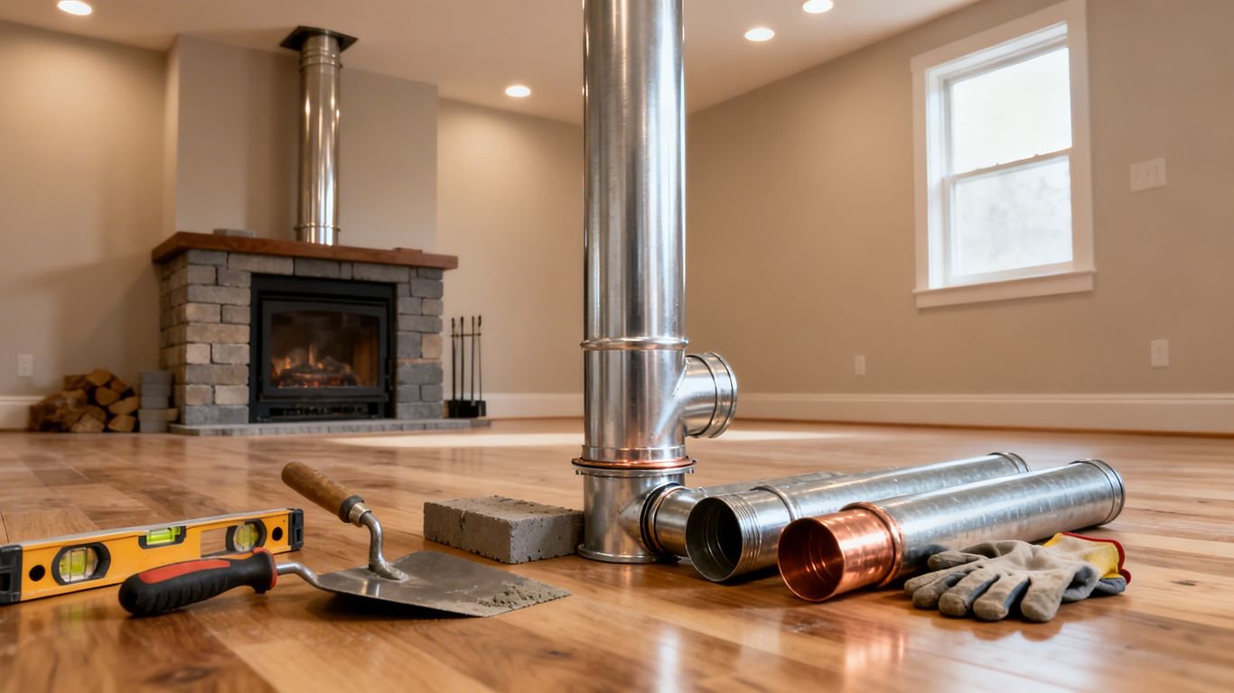 Cheminée moderne avec tubage en acier inoxydable installé