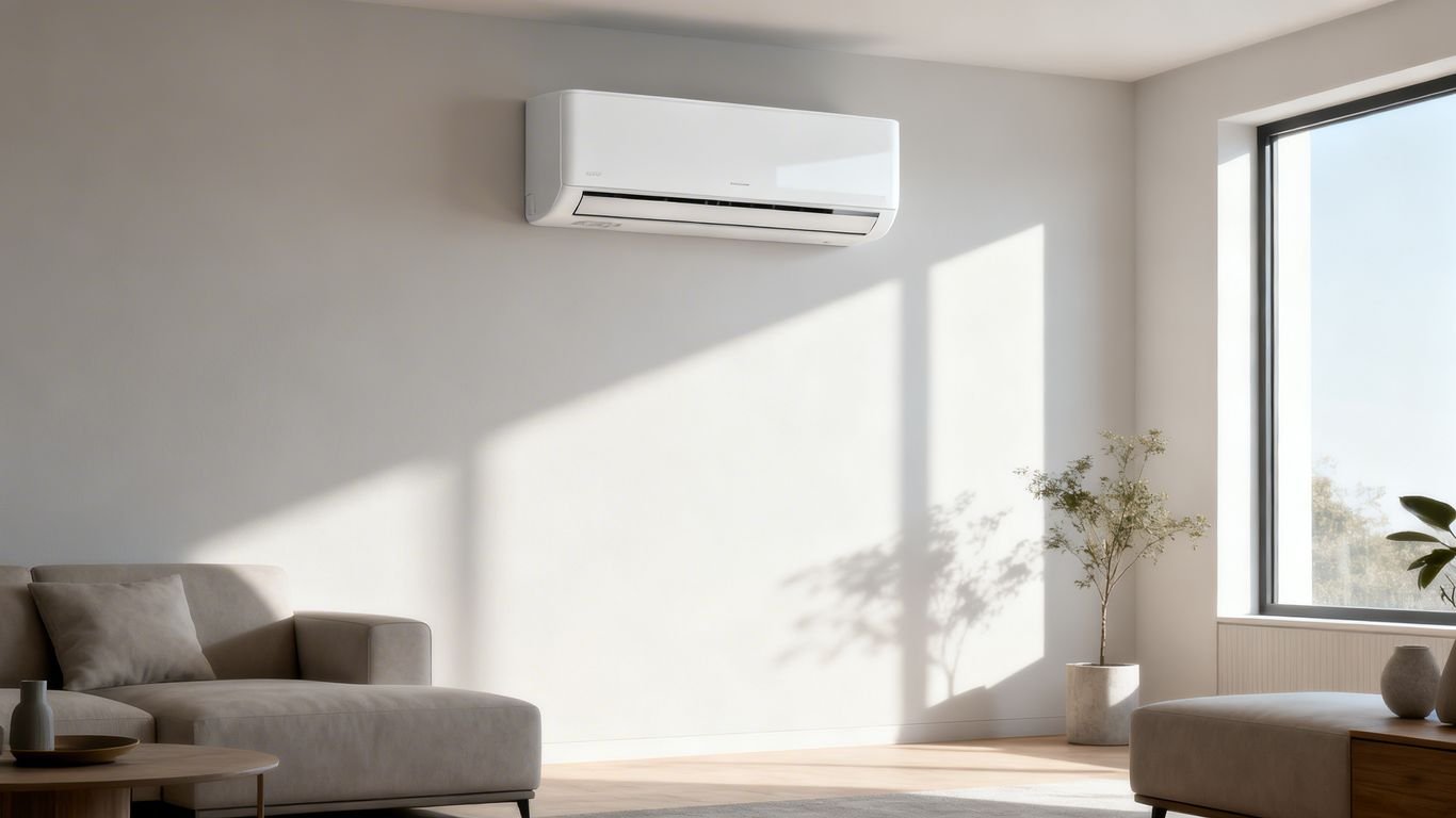 Climatiseur mono split dans un salon moderne.
