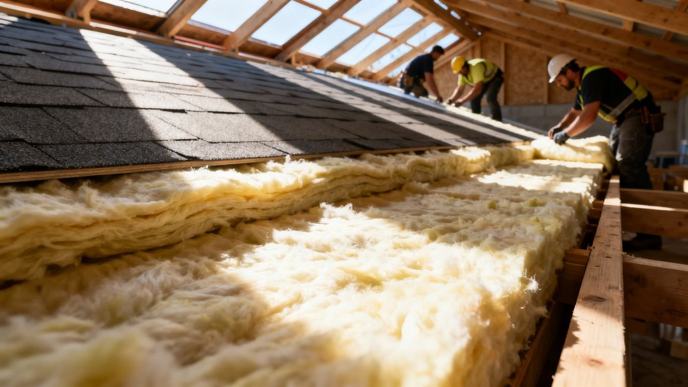 Isolation de toiture : matériaux et installation sur un chantier.