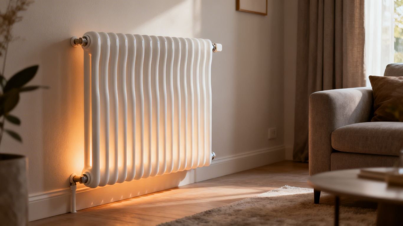 Radiateur à fluide caloporteur dans un salon moderne.