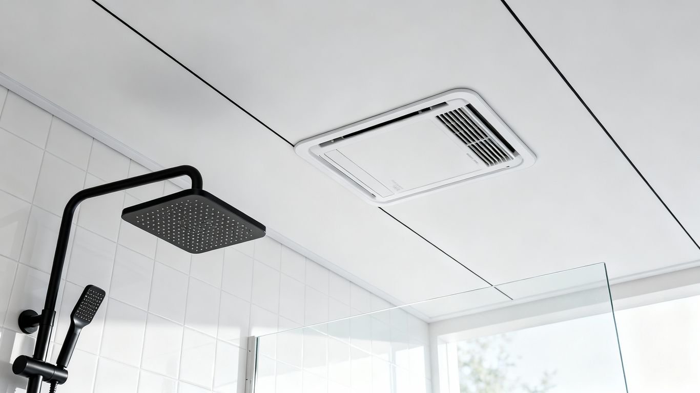 VMC dans une salle de bain moderne et lumineuse.