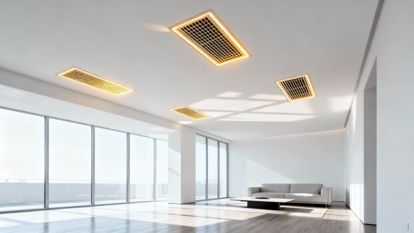 Ventilation par insufflation dans un salon moderne.