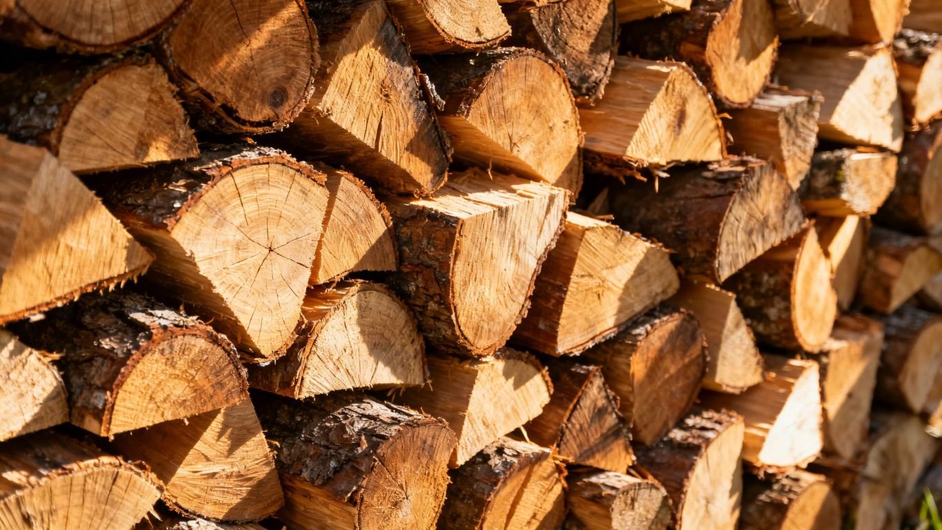 Pile de bois de chauffage coupé, prêt pour la livraison.