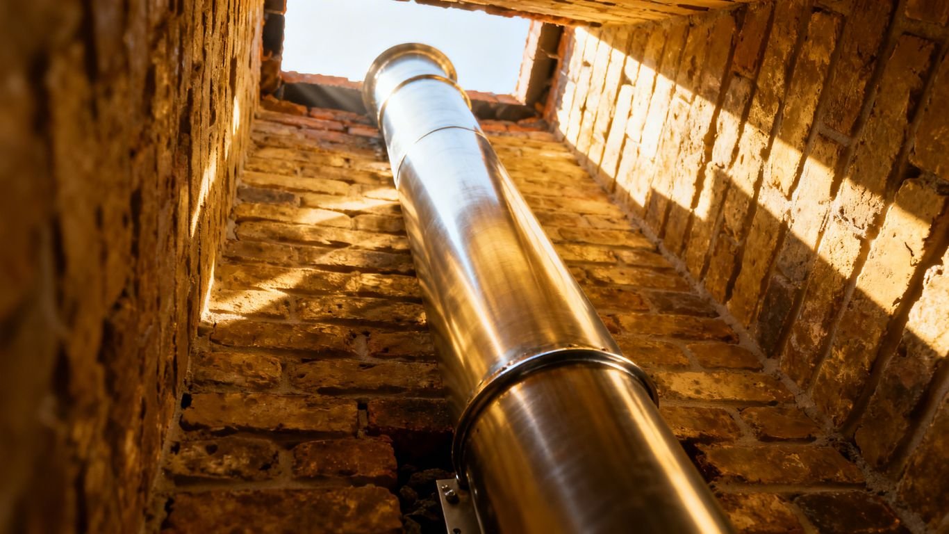 Intérieur de cheminée avec tubage métallique installé