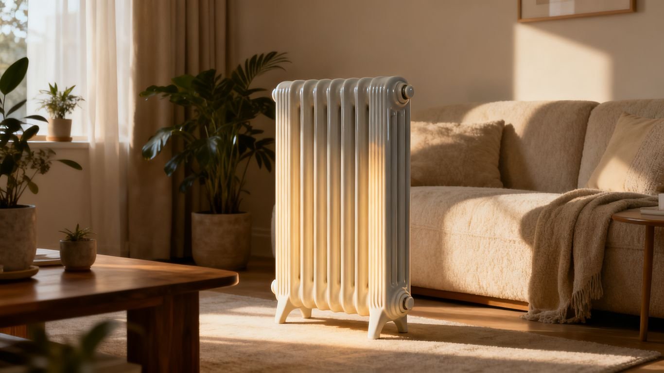 Radiateur céramique moderne dans un salon confortable.