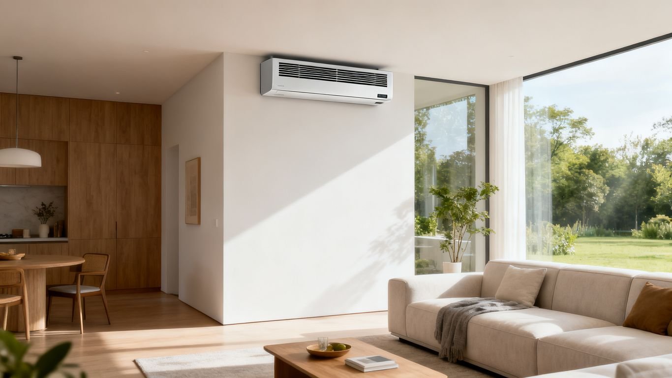 Unité de ventilation hygroréglable dans un intérieur moderne.