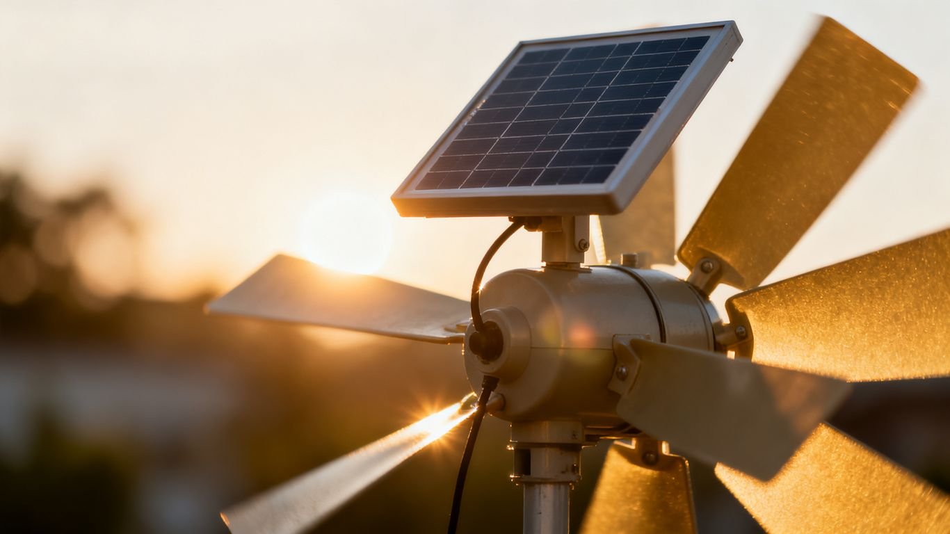 Ventilateur solaire avec panneau photovoltaïque sous le soleil.